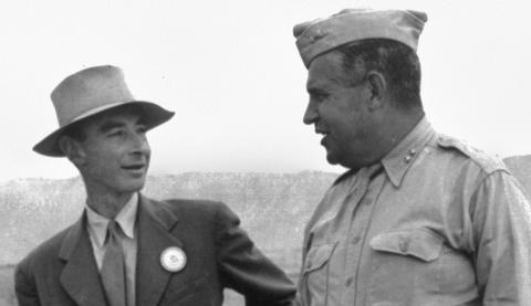 J. Robert Oppenheimer and General Leslie Groves after the Trinity Test
